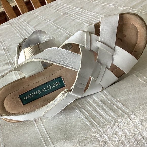 Naturalizer White Leather Adjustable Sandal with Wide Straps for Comfort - Picture 10 of 11